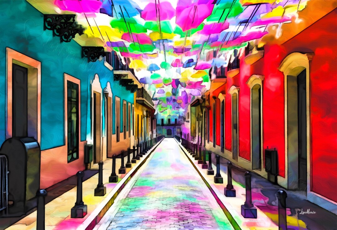 Umbrella Street Old San Juan Fine Art Giclee Print Etsy