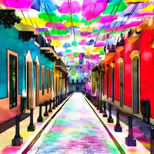 Umbrella Street Old San Juan Fine Art Giclee Print