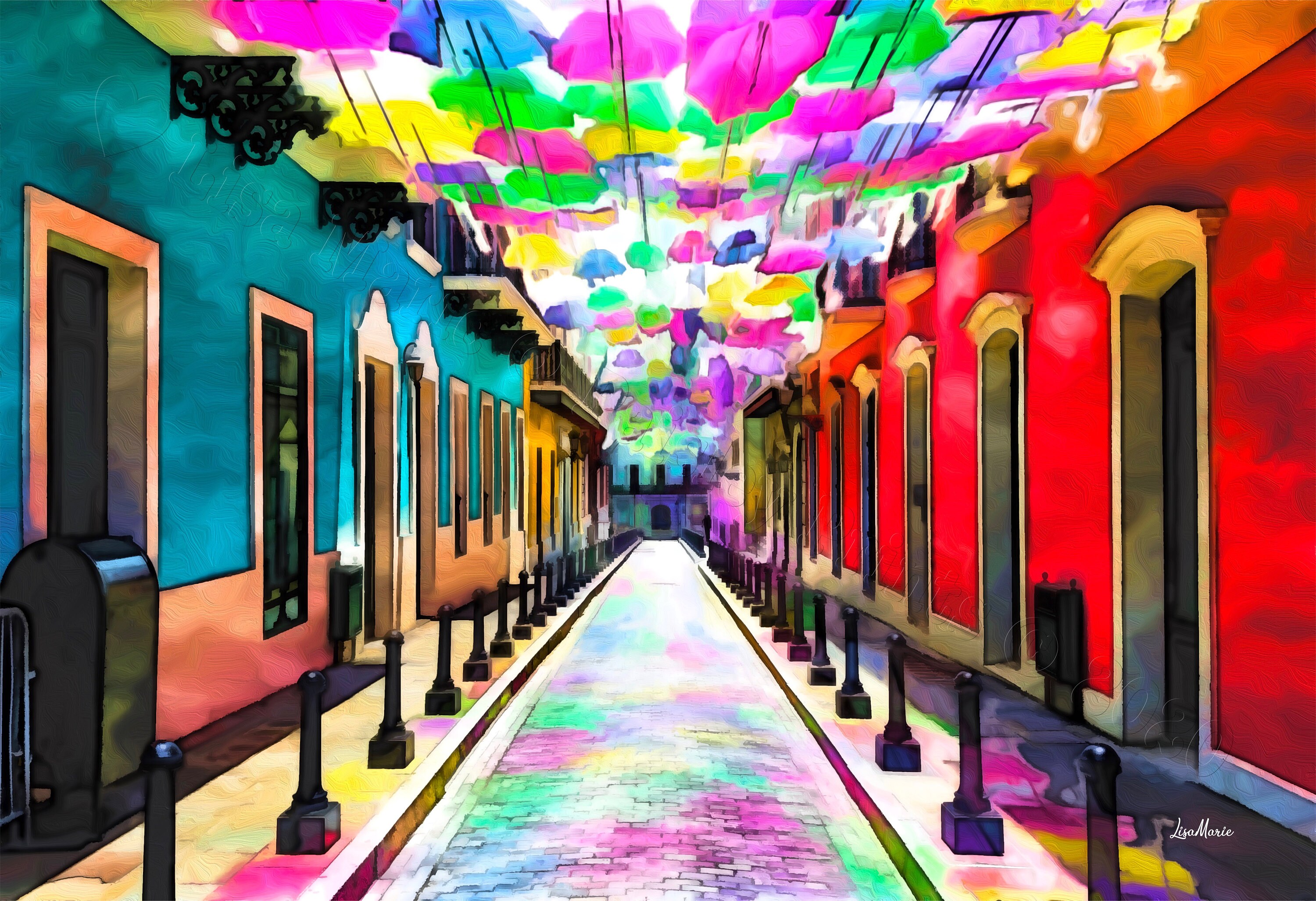 Umbrella Street Old San Juan Fine Art Giclee Print Etsy