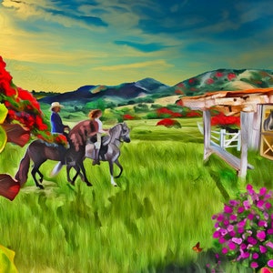Paso Finos in Paradise Fine Art Giclée Print | Great Gift Ideas | Unique Paintings | Traditional Artwork | Artist Designed Merchandise