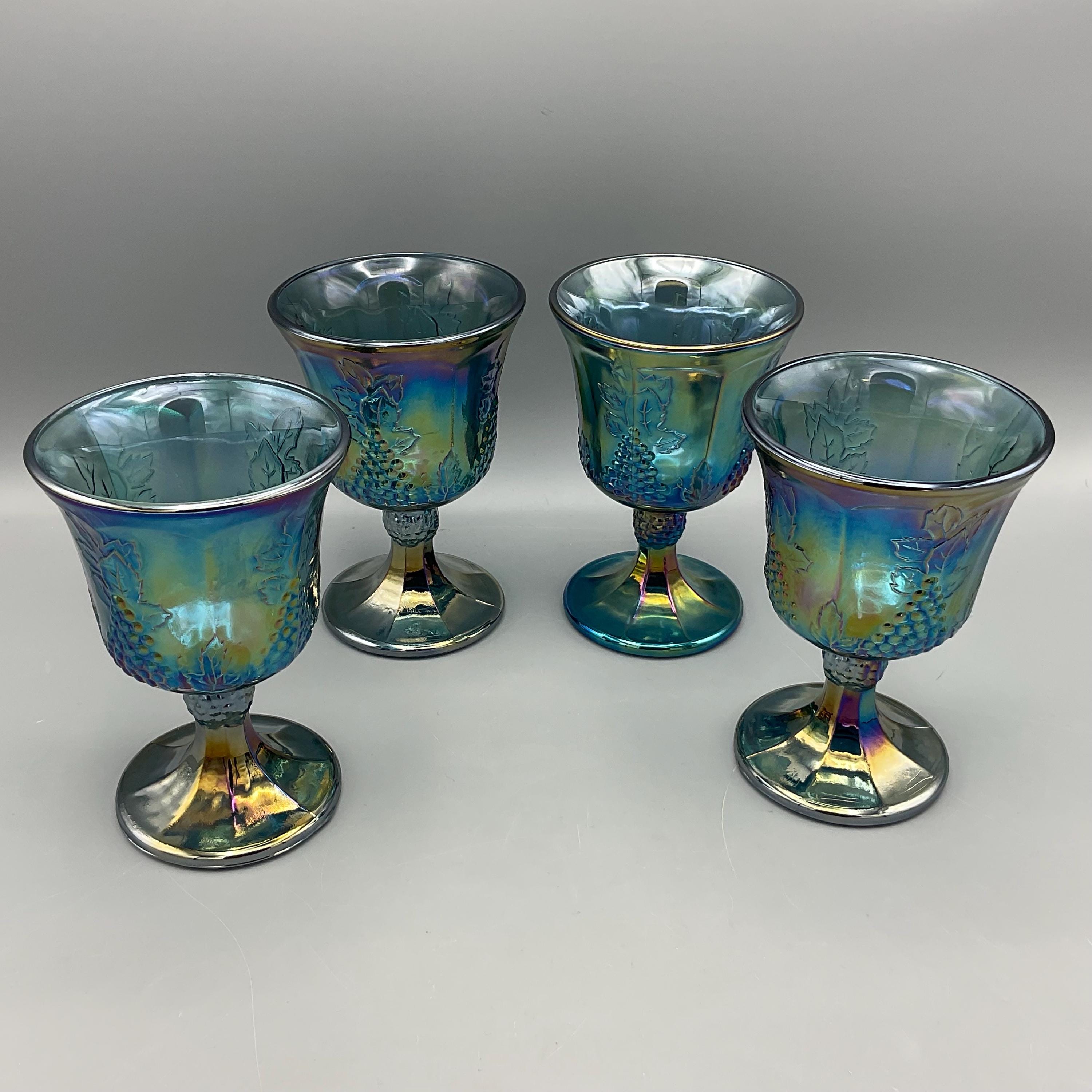 Blue Carnival Glass Goblets