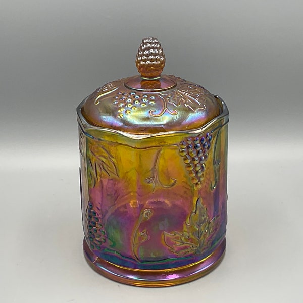 Marigold Carnival Glass Canister With Lid