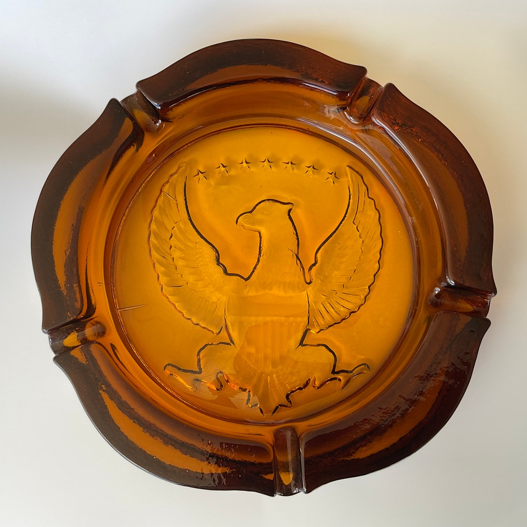 Indiana Tiara Glass Amber Ashtray Featuring Federal Eagle Etsy