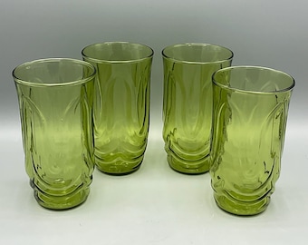 Anchor Hocking Colonial Tulip Avocado Green Glasses—Set of 4