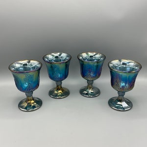 Indiana Glass Blue Carnival Glass Goblets Set of 4