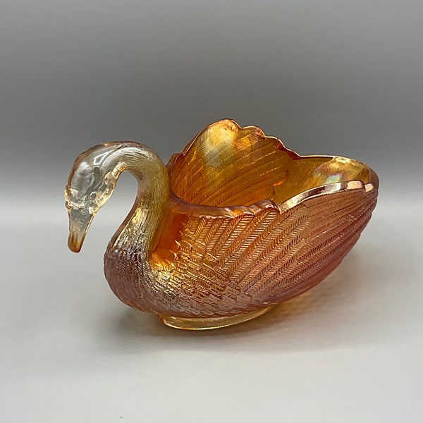 Imperial Glass Marigold Carnival Glass Swan Bowl