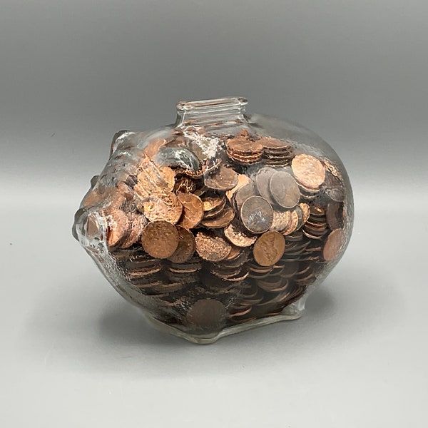 Anchor Hocking Clear Piggy Bank Full of Pennies