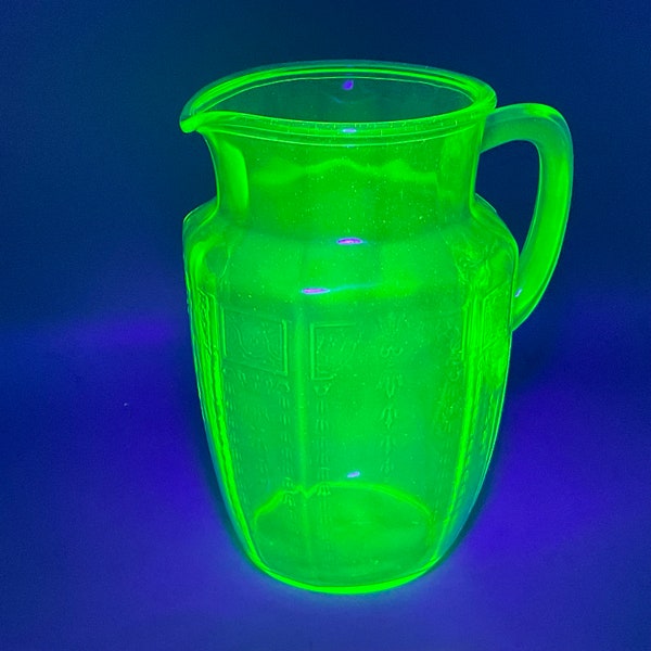 Uranium Glass Princess Pattern Pitcher