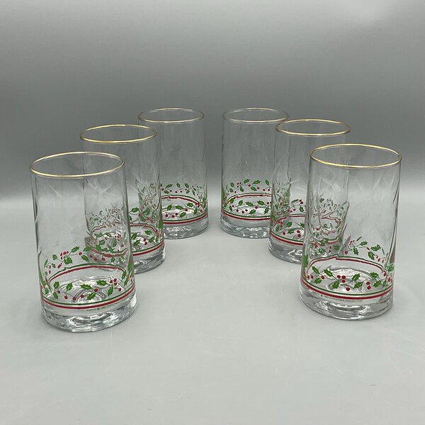 Arby’s 1983 Christmas Holly Flat Iced Tea Glasses—Set of 6