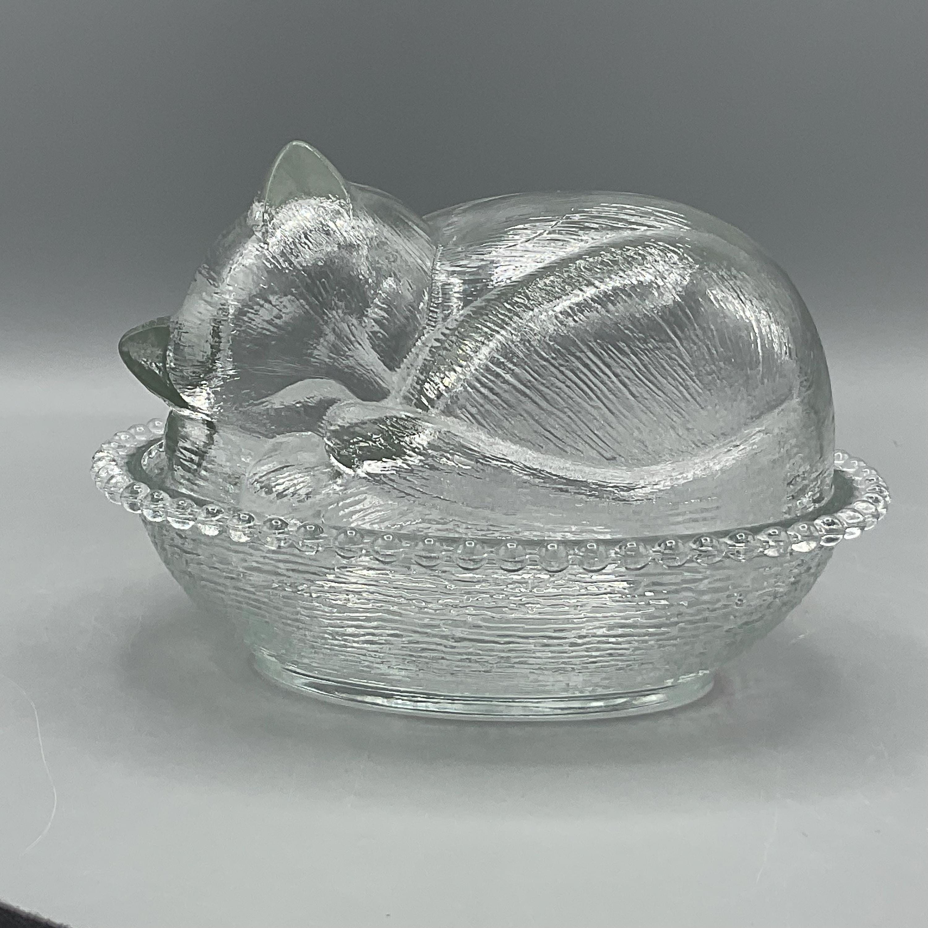 Indiana Glass Clear Sleeping Kitten on Nest Candy Dish - Etsy