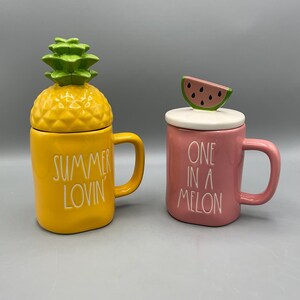 Rae Dunn “Summer Lovin’” and “One In A Melon” Mugs with Toppers—Set Of 2