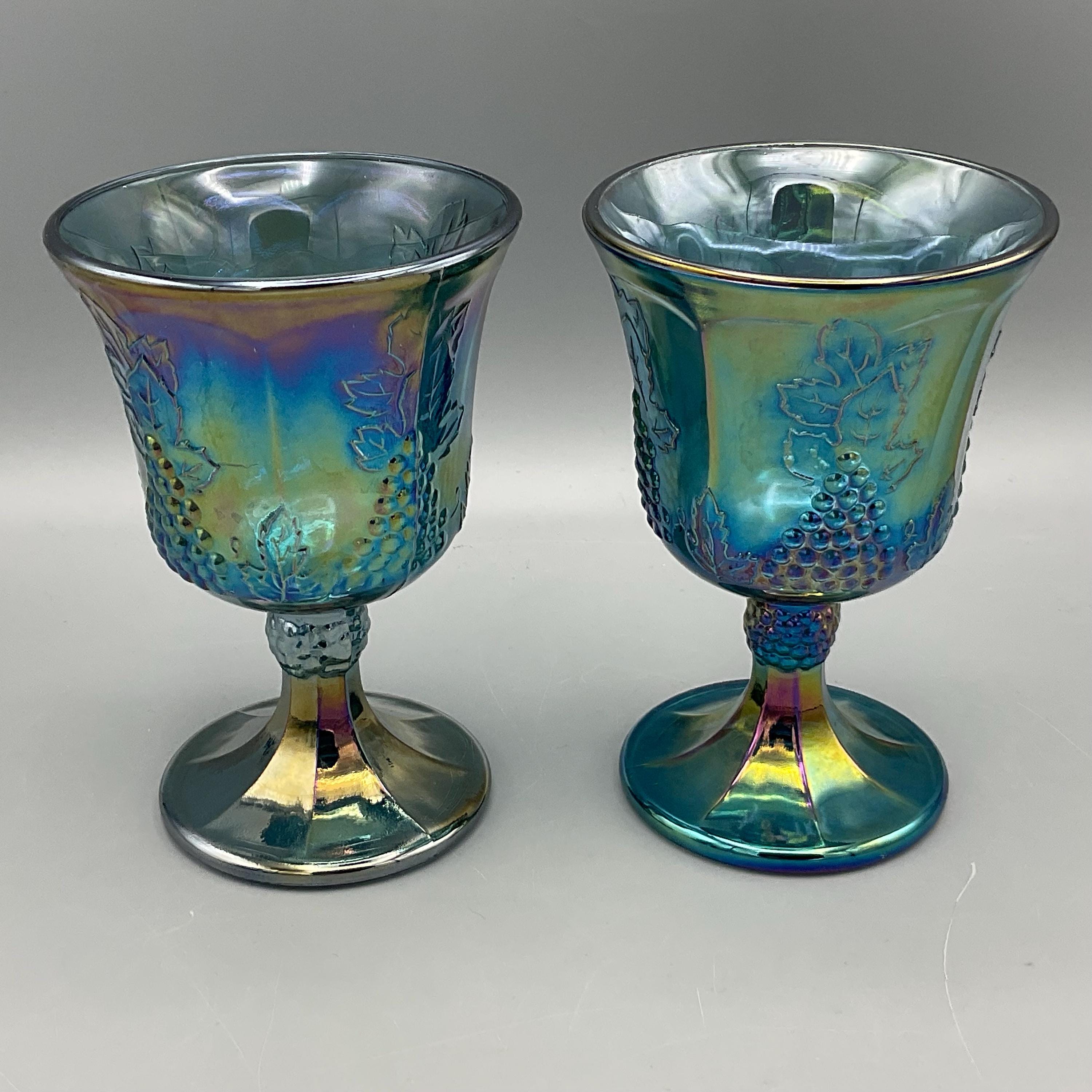 Blue Carnival Glass Goblets