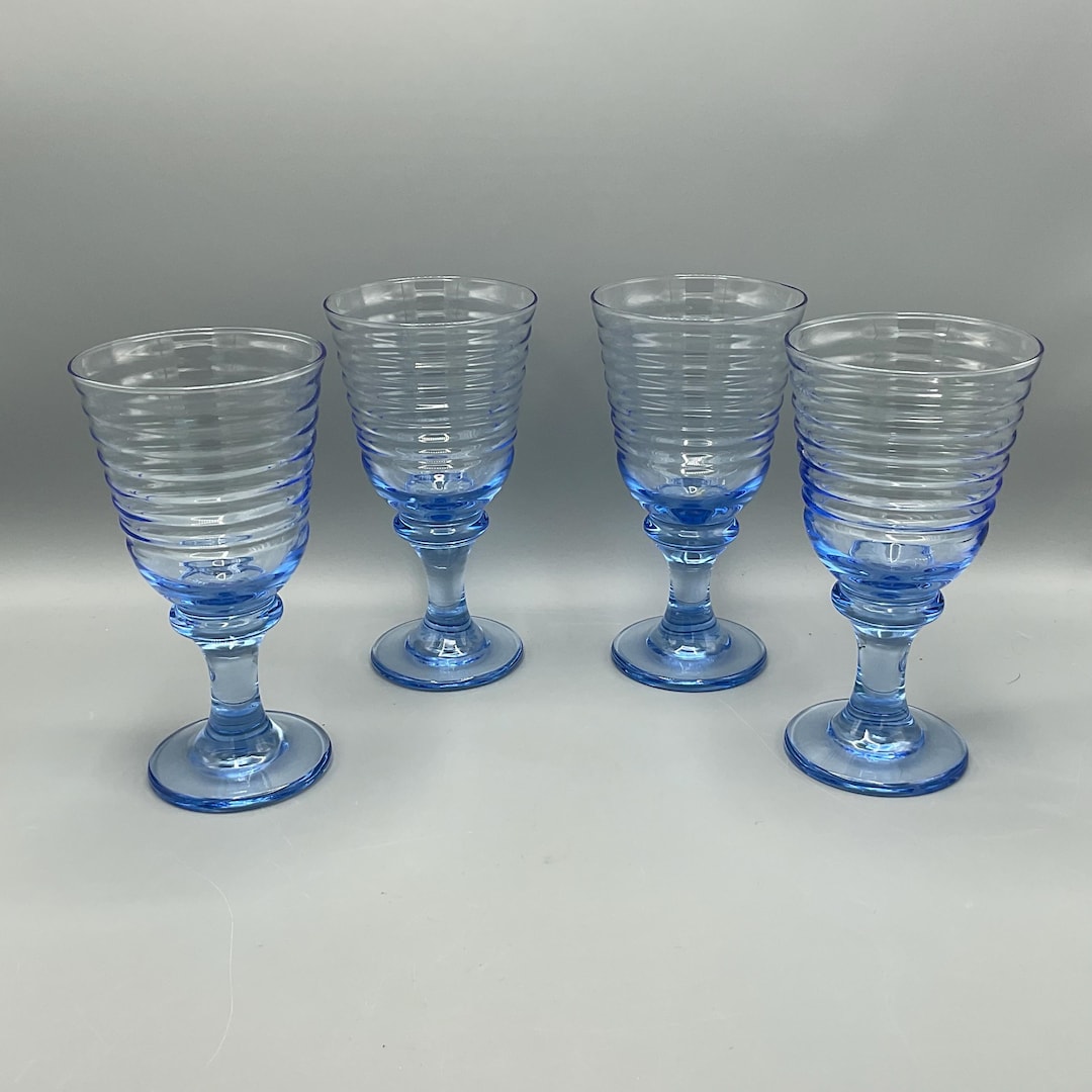 Libbey Ribbed Glassware Libbey Glass Sirrus Blue Ribbed Footed Wine Glasses —set of 4 - Etsy