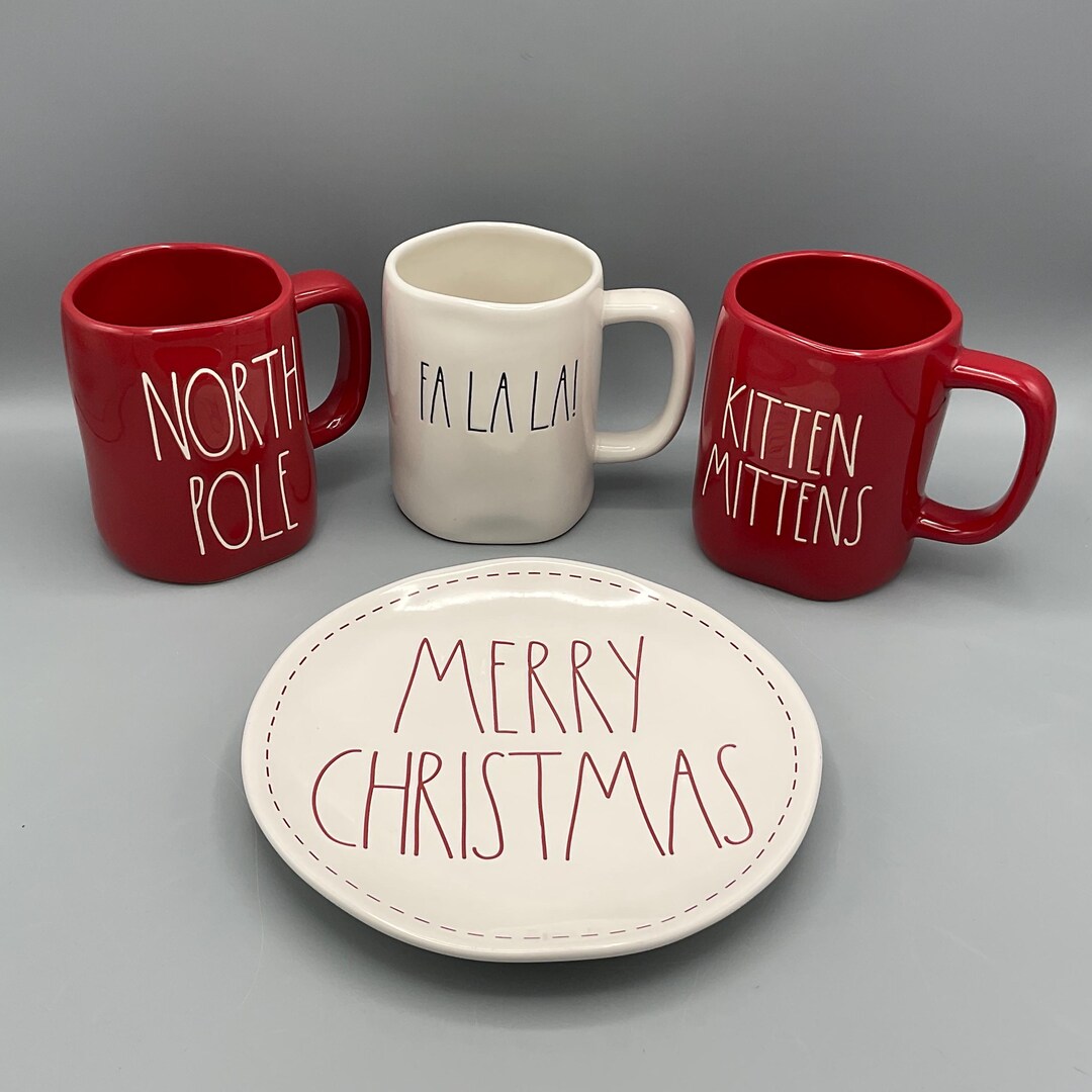 Rae Dunn Christmas Mugs and Plate Set—set of 4 - Etsy