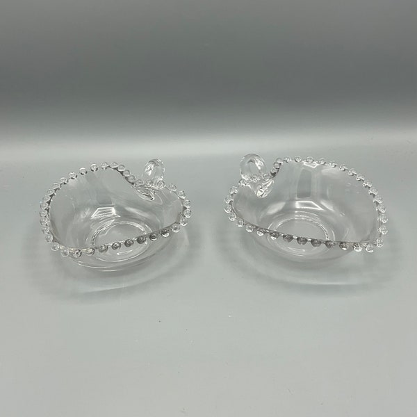 Imperial Glass Candlewick Heart Shaped Handled Nappy Dishes Set Of 2