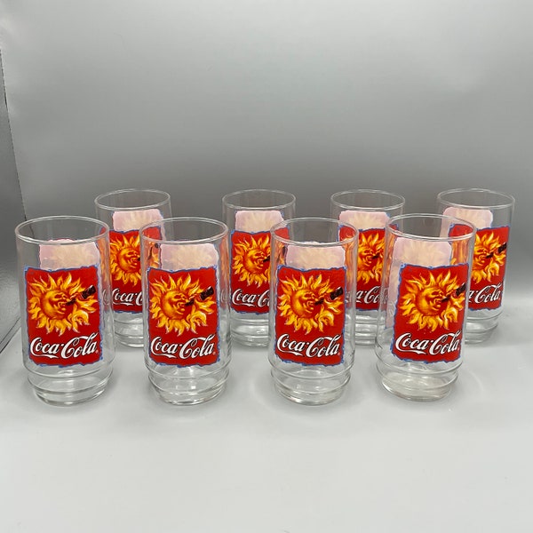 1995 Sun Drinking Coke 16oz Glasses - Set Of 8