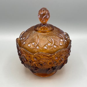Fenton Brown Opalescent Cameo Lily Of The Valley Covered Candy Dish