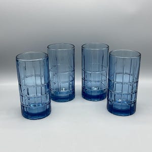 Anchor Hocking Denim Blue Tartan Drinking Glasses—Set Of 4