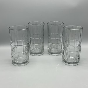 Anchor Hocking Clear Tartan Drinking Glasses--Set Of 4