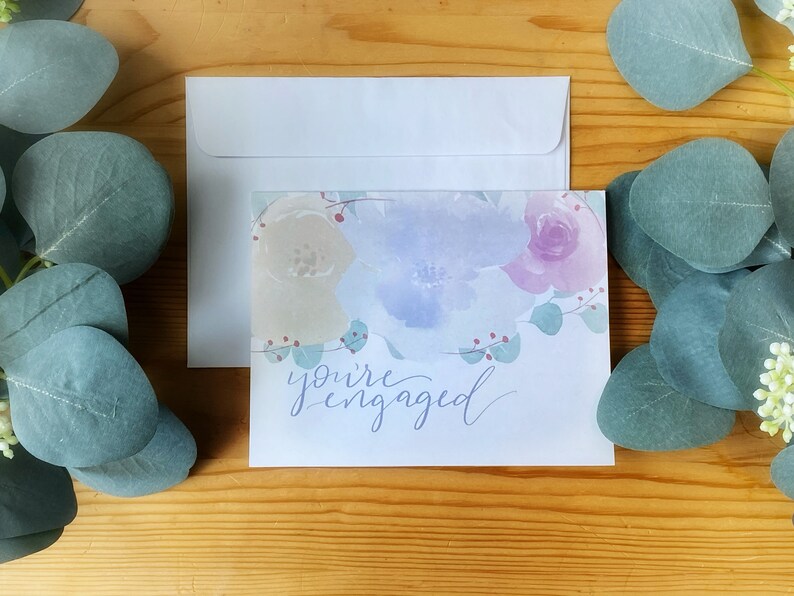 Engagement Cards Beautiful Hand Lettered Simple Blank Inside- Brush Pen Lettering- Monochromatic Cards-Made From Card Stock