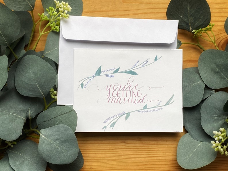 Engagement Cards Beautiful Hand Lettered Simple Blank Inside- Brush Pen Lettering- Monochromatic Cards-Made From Card Stock