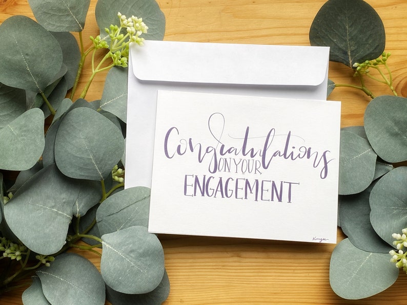 Engagement Cards Beautiful Hand Lettered Simple Blank Inside- Brush Pen Lettering- Monochromatic Cards-Made From Card Stock