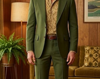 Men's Vintage Olive Green Flared Suit | 70s Disco Retro classic Outfit