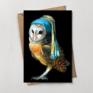 Biglietto di auguri - Gufo con perla e corvo