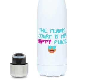 The Tennis Court is my Happy Place Emoji Hydro Water Bottle - Perfect Gift for anyone who loves Tennis