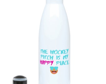 The Hockey Pitch is my Happy Place Emoji Hydro Water Bottle - Perfect Gift for anyone who loves Hockey