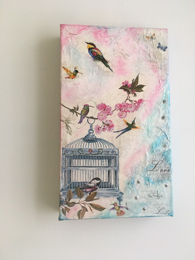 One of a Kind Mixed Media Decoupage Art on Canvas Shabby Chic Etsy UK