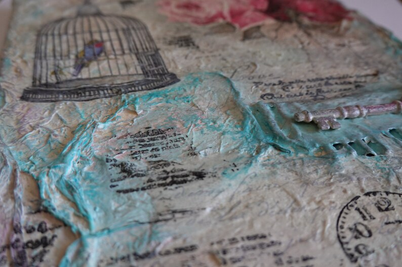 shabby chic Mixed Media Art unique canvas art one off wall art 3d art on canvas with embellishments