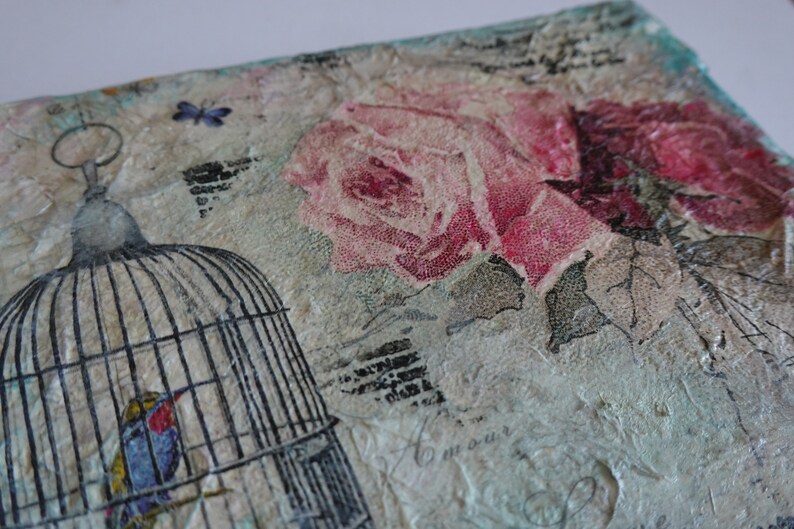 shabby chic Mixed Media Art unique canvas art one off wall art 3d art on canvas with embellishments