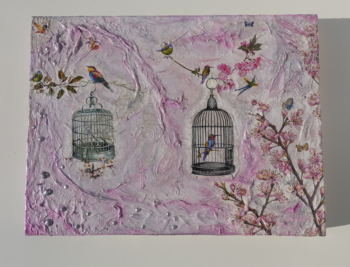 Découpage Wall Art on Canvas shabby chic art mur violet un Etsy