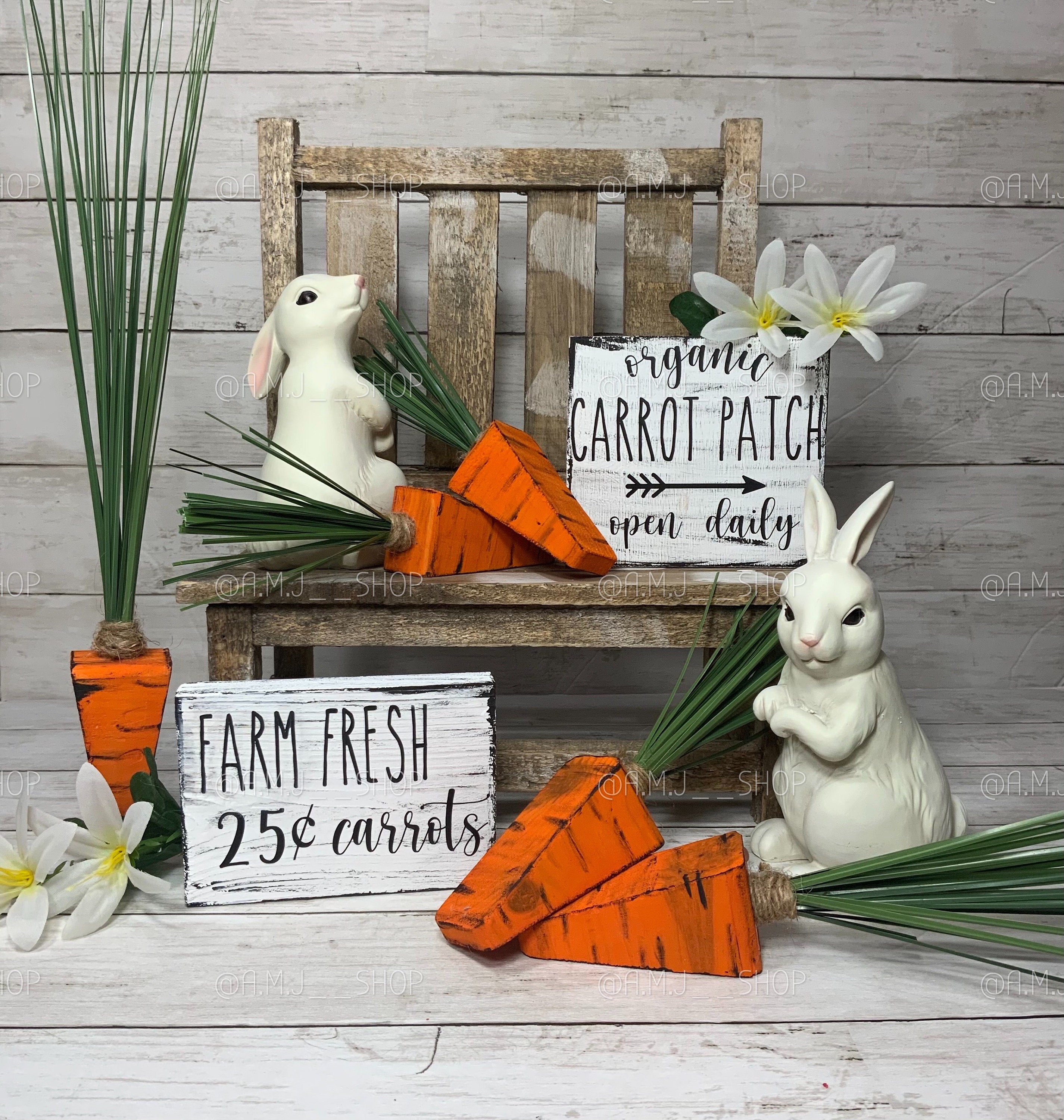 Tiered Tray filler Handcrafted Wood Carrots Set of Three Spring Decor