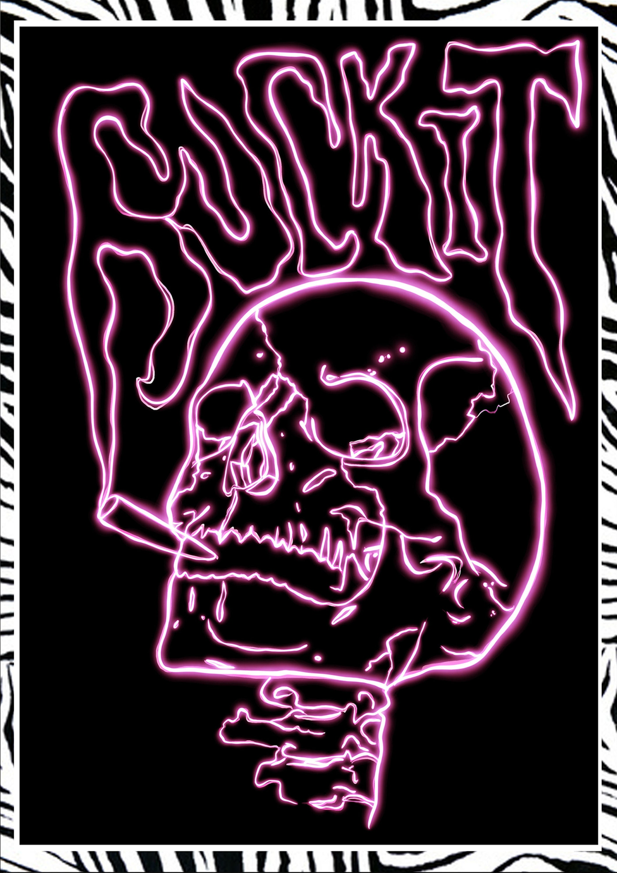 Neon Skull Art Print Skull Wall decor Skull Poster A4 A3 Etsy