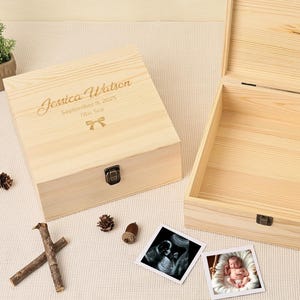 Caja de recuerdos para bebé con nombre/cumpleaños, caja de recuerdos personalizada, regalo para niña/niño, regalo de bautizo, caja de almacenamiento, regalo para baby shower
