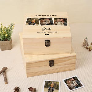 Personalised Photo Memory Box Printable | Wooden Keepsake Box | Dad, Family Memorial Gift | Square Storage Box | Memorial Gift | Custom Gift