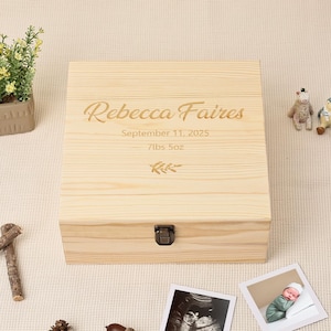 Baby Keepsake Box, Baby Memory Box Personalized, Engraved Wooden Box, Custom Newborn Baby Gift for Girl Boy, Birthday Gift, Christening Gift
