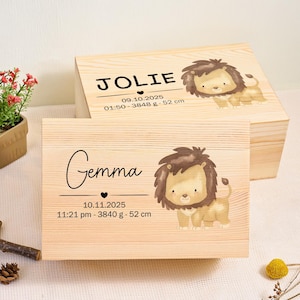 Niedlicher Löwe|Baby Erinnerungsbox, personalisierte Baby Erinnerungsbox, große Holzkiste, Weihnachtsgedenkbox, Babygeschenk, Holzkiste zur Taufe