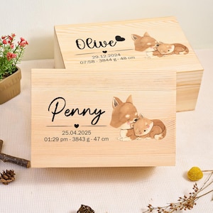 Caja de recuerdos para bebé con diseño de perritos, personalizada para niño o niña, ideal para guardar recuerdos infantiles, bautizos y recuerdos de bebé.