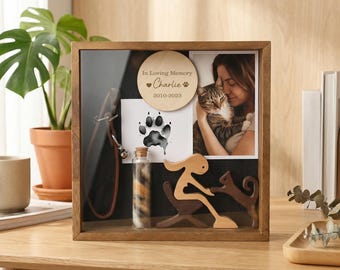Aangepaste huisdiergedenkteken schaduwdoos met kraaghaak - gegraveerde hond kat herdenkingscadeau, verlies van huisdier, huisdier minnaar cadeau, sympathie herdenkingscadeau