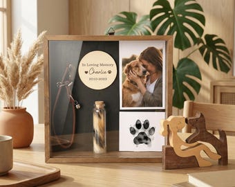 Gepersonaliseerde huisdier gedenkteken schaduwdoos: huisdier bont aandenken, verlies van hond, DIY huisdier pootafdruk kit, sympathie cadeau, hond herdenkingscadeau, hond moeder cadeau