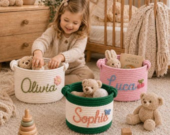Personalized Baby Basket, Custom Name Baby Shower Gift, Woven Rope Nursery Storage Bin, Newborn Gift Basket, Toy Organizer, Baby Room Decor