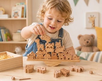 Personalized Montessori Wooden Lacing Toy, Animal Threading Beads, Balance Stacking Game, Fine Motor Toy for Toddlers, Kids Christmas Gift