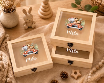 Personalized Baby Keepsake Box, Custom Wooden Memory Box, Nursery Shadow Box, Newborn Baby Shower Gift, Kids Treasure Storage Box