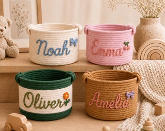 Custom Woven Rope Basket, Personalized Nursery Storage Organizer, Name Basket for Blankets Toys Books, Decorative Home Storage Bin,Baby Gift