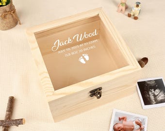 Storage Box,Wooden Box With Acrylic,Baby Shower Gift,Keepsake Box Gift for Newborn,Personalised Keepsake Box Gift for Newborn/Kid/New Mom