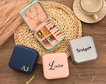 Boîtes à bijoux personnalisées, Organiseur de bijoux personnalisé, Boîte à bijoux avec fermeture éclair, Étui de voyage en cuir pour bijoux, Cadeaux d'anniversaire, Cadeau pour elle