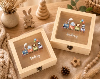 Personalized Baby Keepsake Box, Custom Name Wooden Memory Box, Nursery Shadow Box, Baby Shower Gift, Kids Treasure Storage for Boys Girls